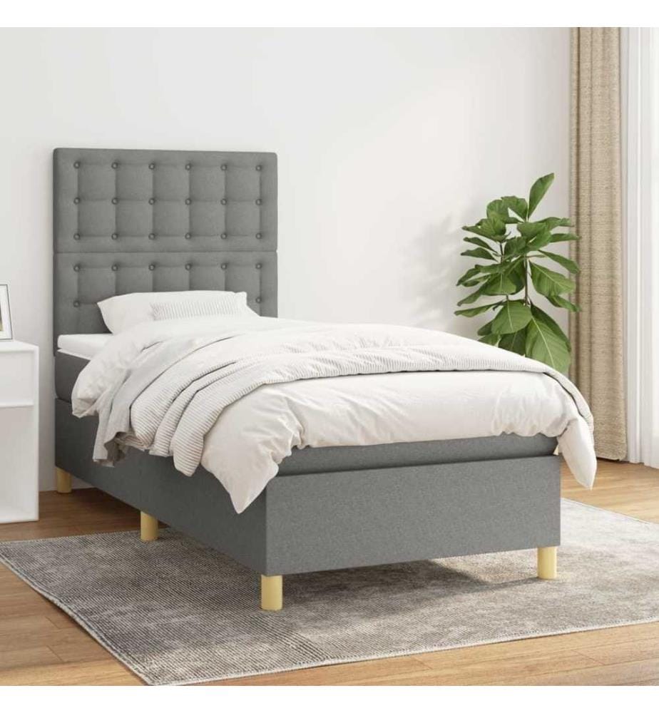 Boxspringbett mit Matratze Dunkelgrau 90x190 cm Stoff