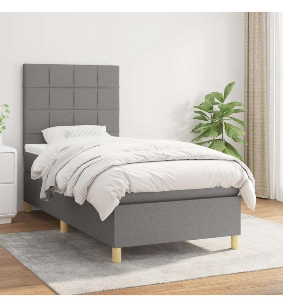 Boxspringbett mit Matratze Dunkelgrau 90x190 cm Stoff