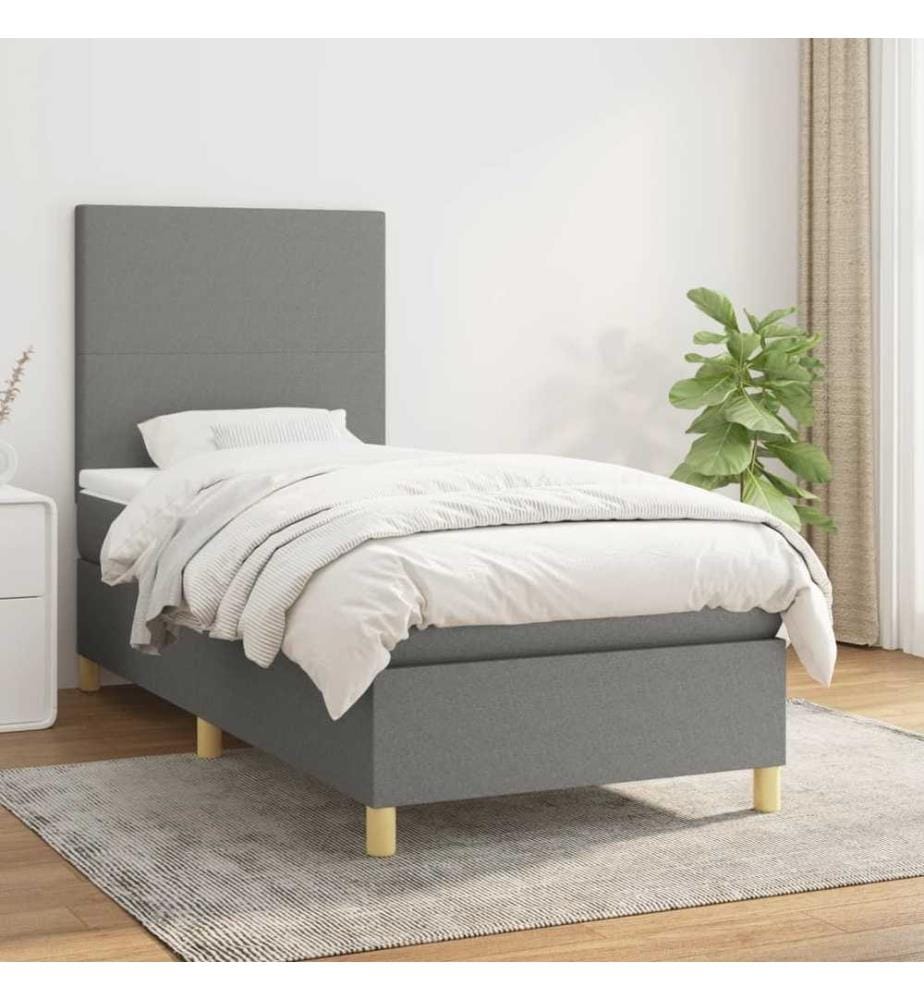 Boxspringbett mit Matratze Dunkelgrau 90x190 cm Stoff