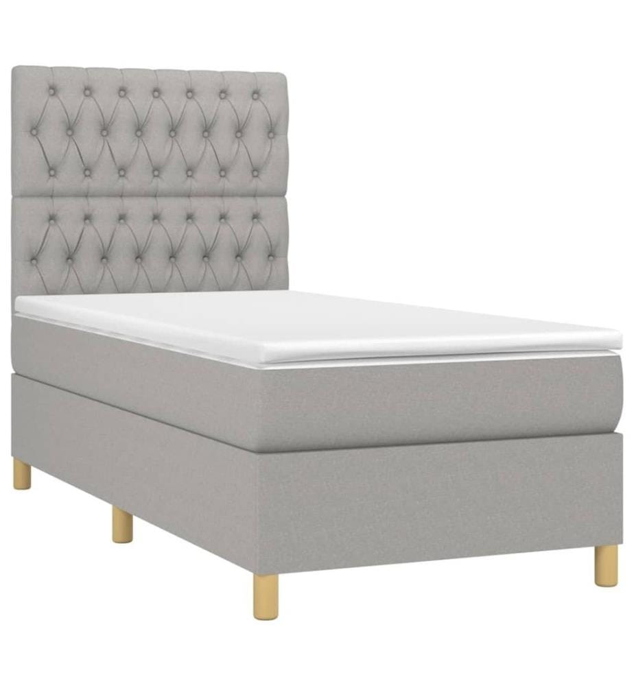 Lit à sommier tapissier et matelas Gris clair 90x190 cm Tissu