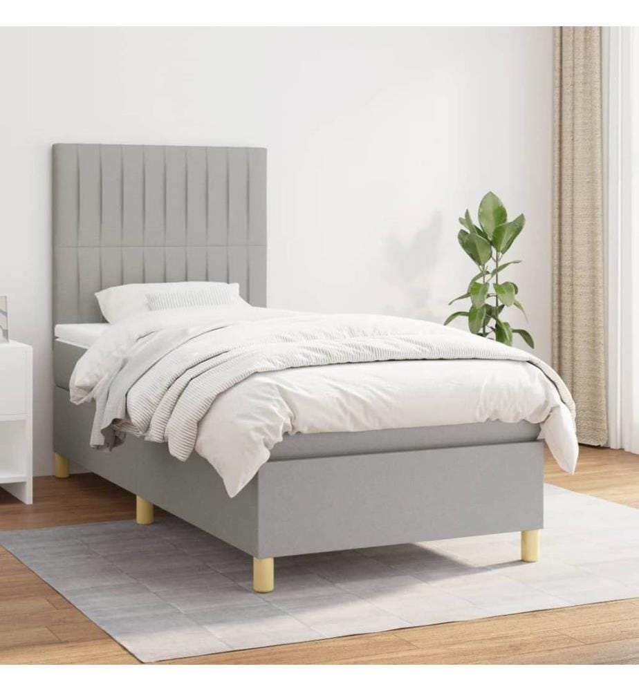 Boxspringbett mit Matratze Hellgrau 90x190 cm Stoff