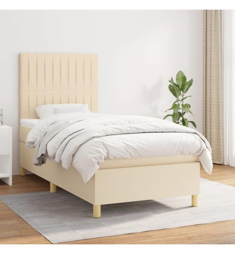 Lit à sommier tapissier avec matelas Crème 90x200 cm Tissu