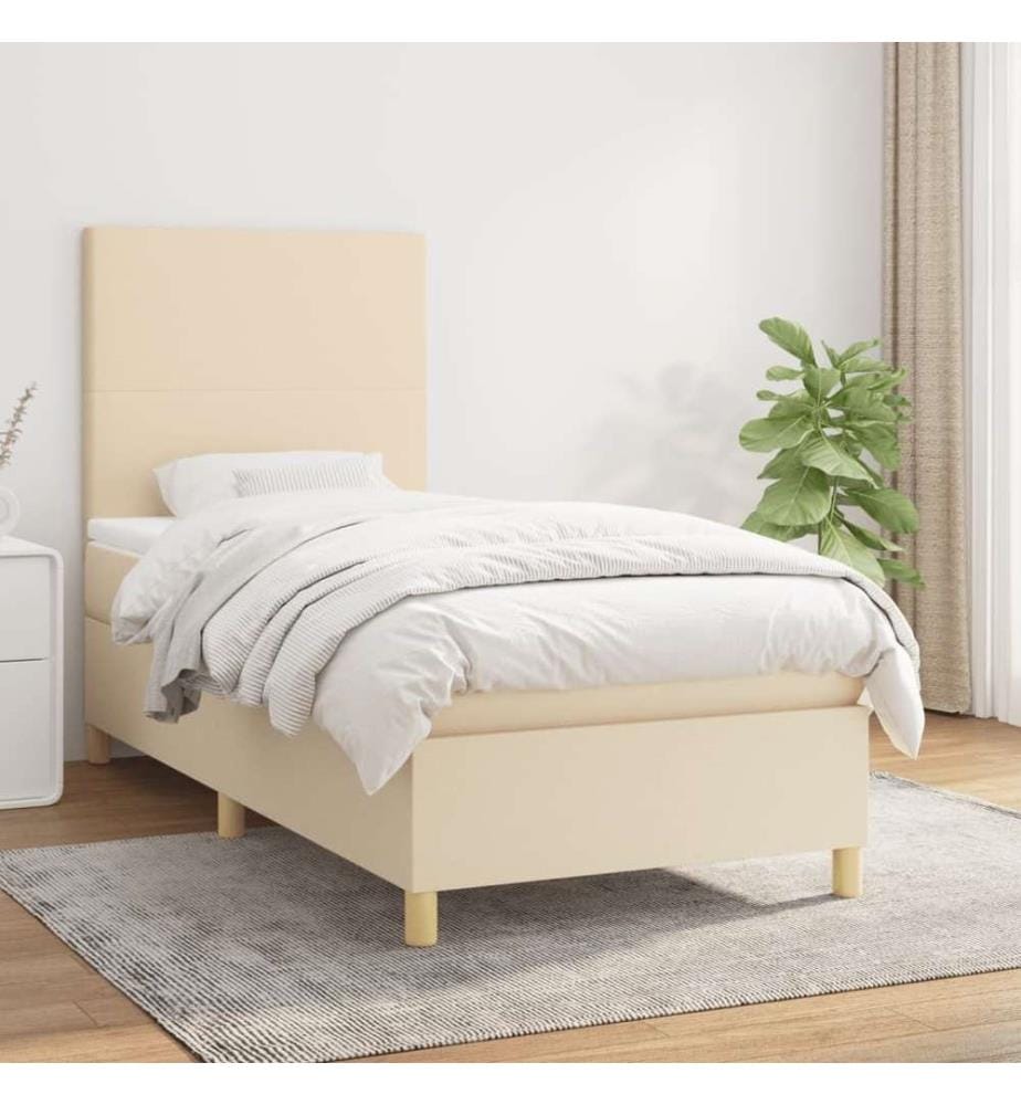 Lit à sommier tapissier avec matelas Crème 90x200 cm Tissu