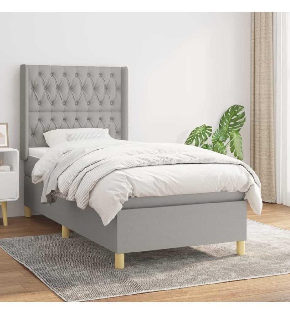 Boxspringbett mit Matratze Hellgrau 90x190 cm Stoff