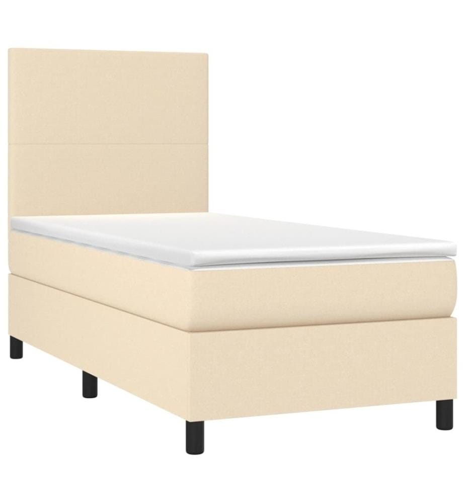Sommier tapissier avec matelas et LED Crème 90x190 cm Tissu