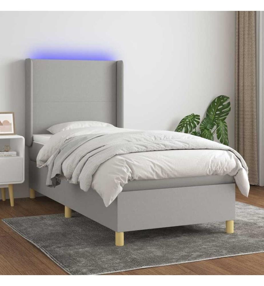 Boxspringbett mit Matratze & LED Hellgrau 90x190 cm Stoff