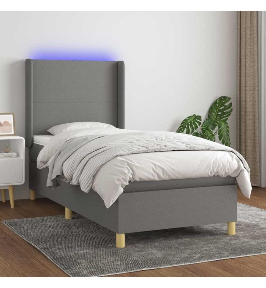 Boxspringbett mit Matratze & LED Dunkelgrau 90x190 cm Stoff