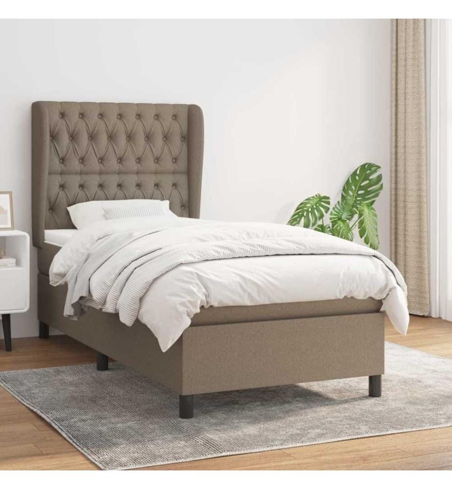 Lit à sommier tapissier avec matelas Taupe 90x190 cm Tissu