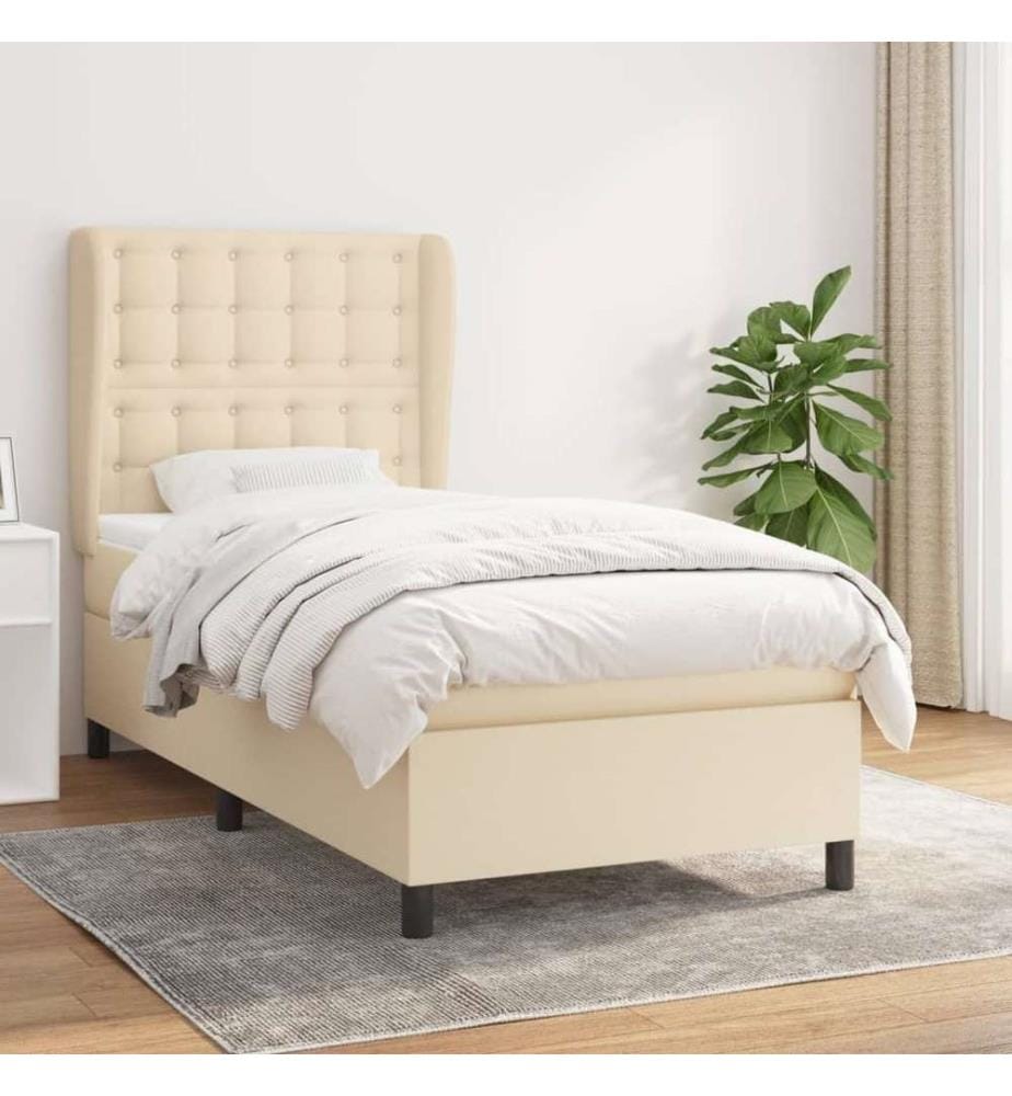 Lit à sommier tapissier avec matelas Crème 90x200 cm Tissu