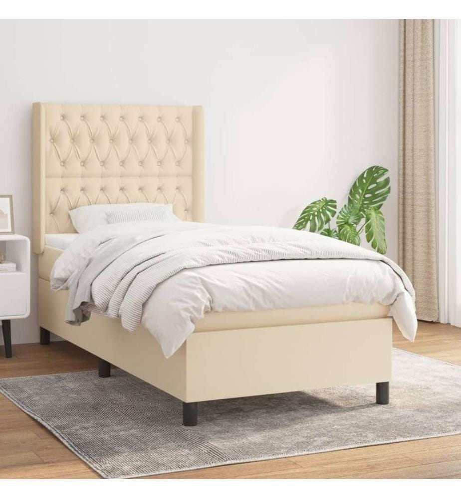 Lit à sommier tapissier avec matelas Crème 90x200 cm Tissu