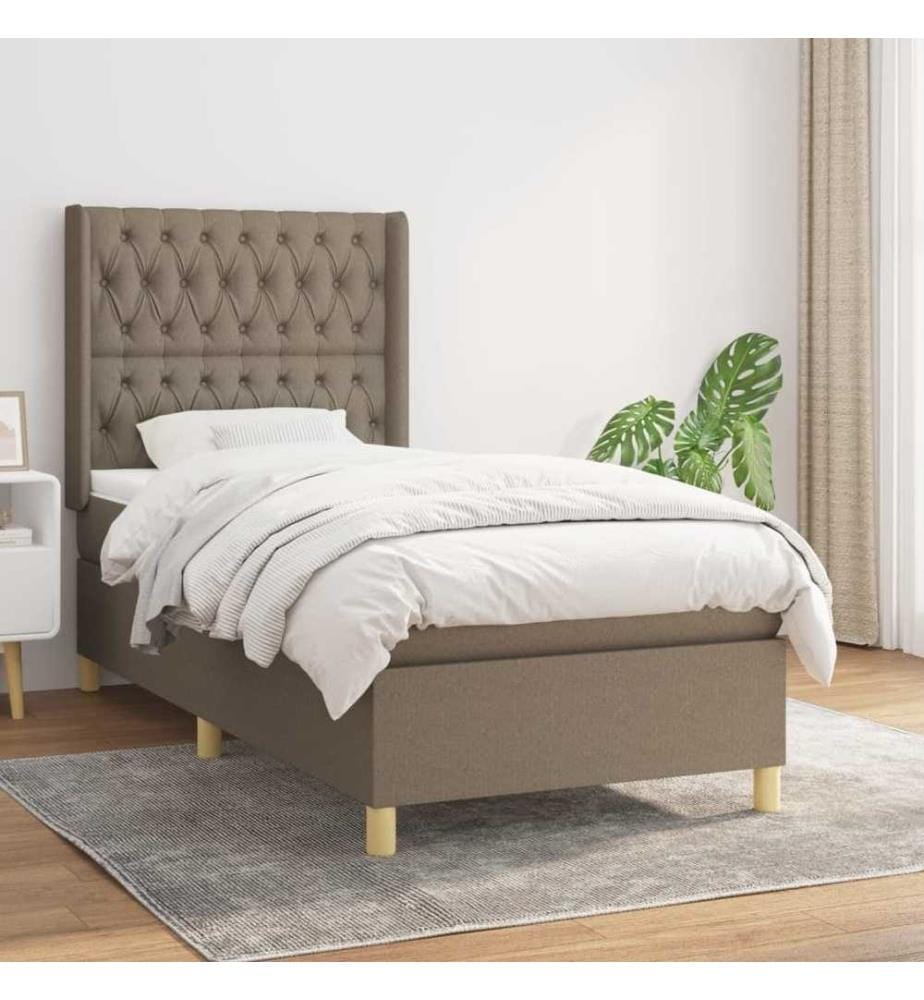 Lit à sommier tapissier avec matelas Taupe 90x190 cm Tissu