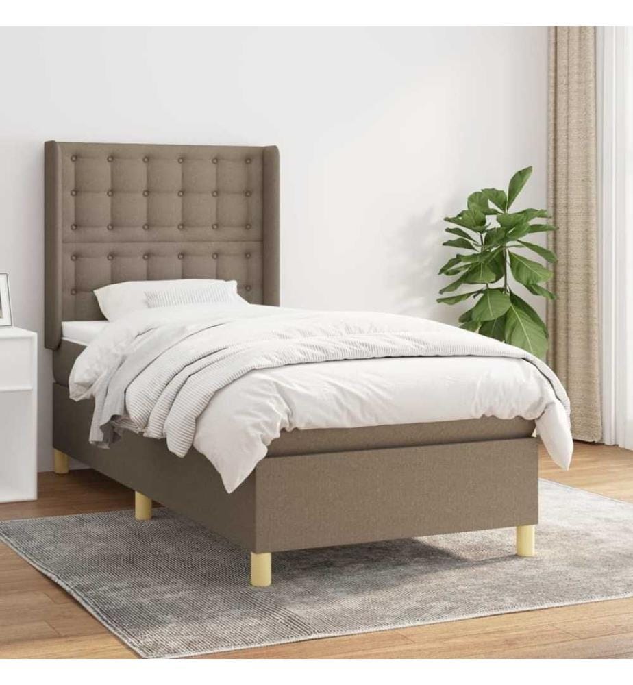 Lit à sommier tapissier avec matelas Taupe 90x200 cm Tissu