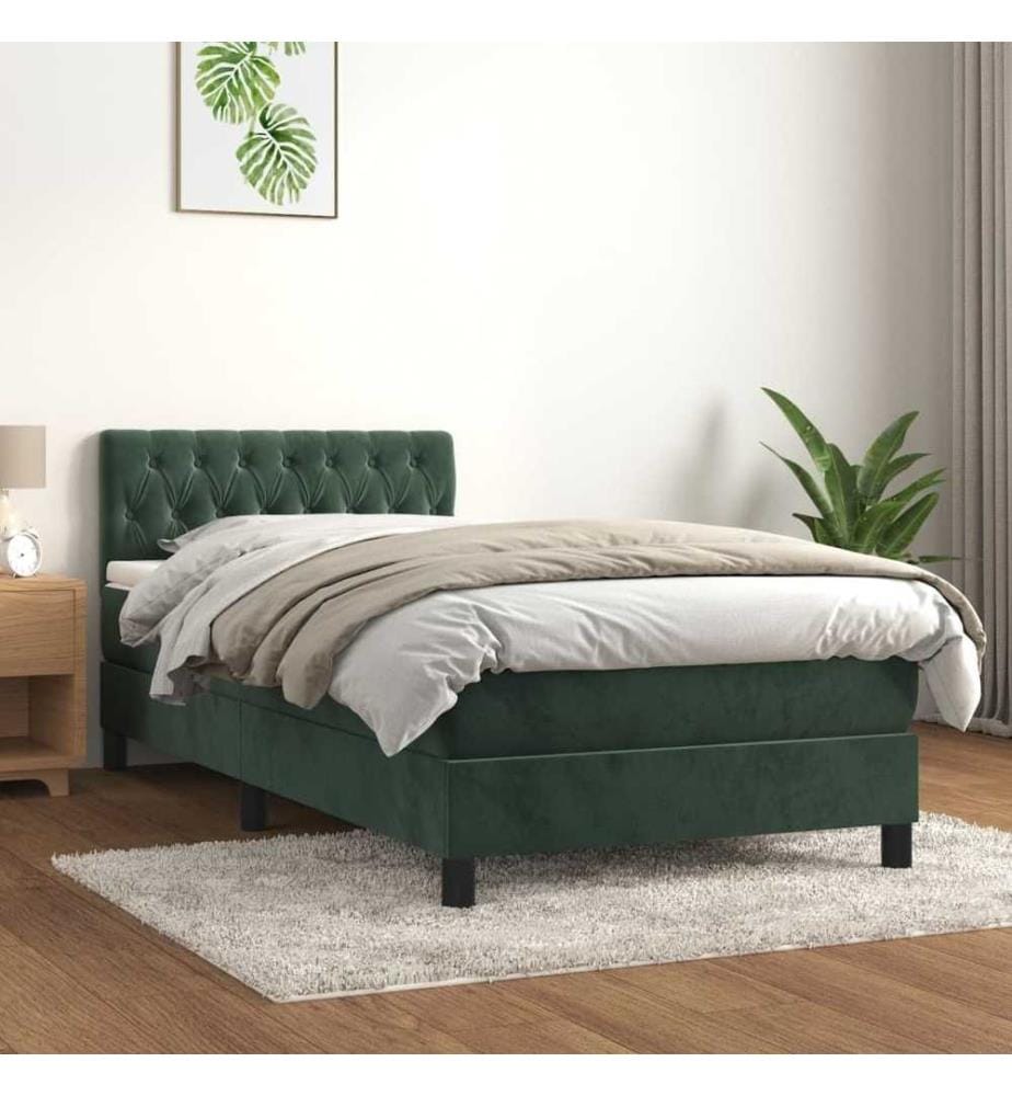 Lit à sommier tapissier avec matelas Vert foncé 90x190 cm