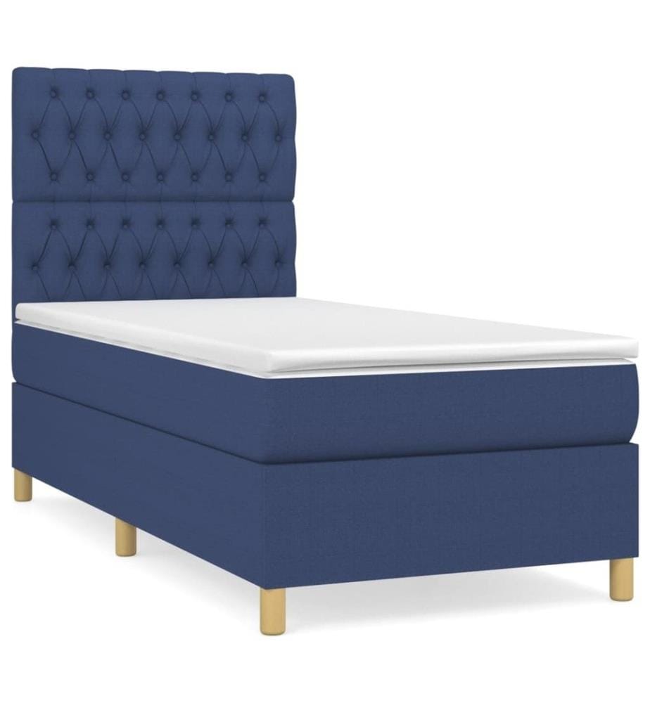 Lit à sommier tapissier avec matelas Bleu 90x190 cm Tissu