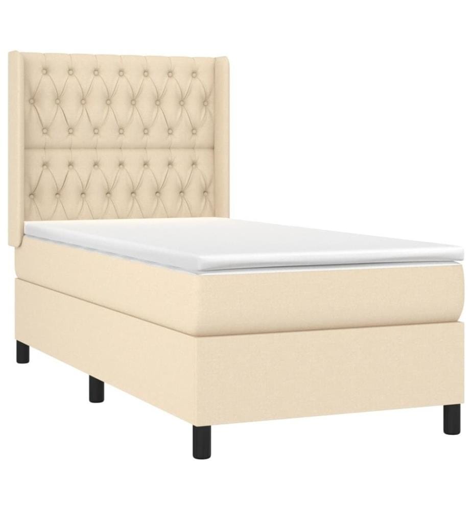 Sommier tapissier avec matelas et LED Crème 90x190 cm Tissu