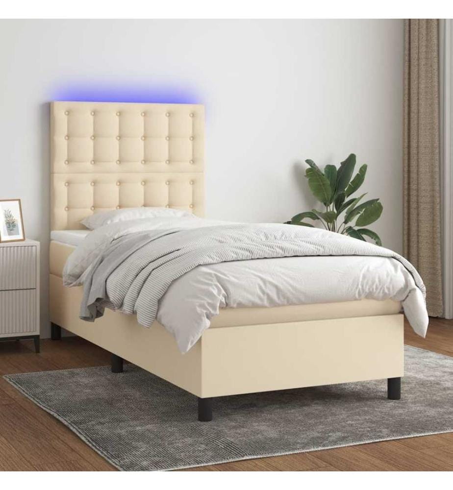 Sommier tapissier avec matelas et LED Crème 90x200 cm Tissu
