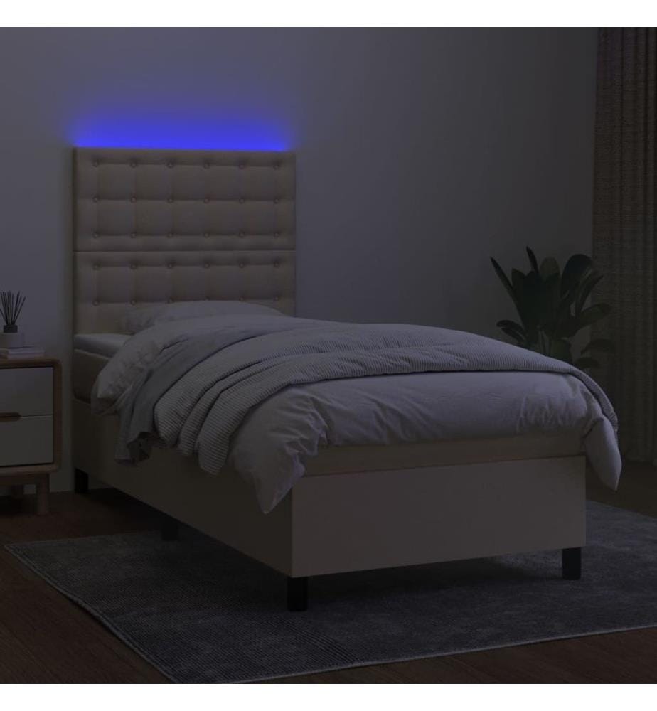 Sommier tapissier avec matelas et LED Crème 90x200 cm Tissu