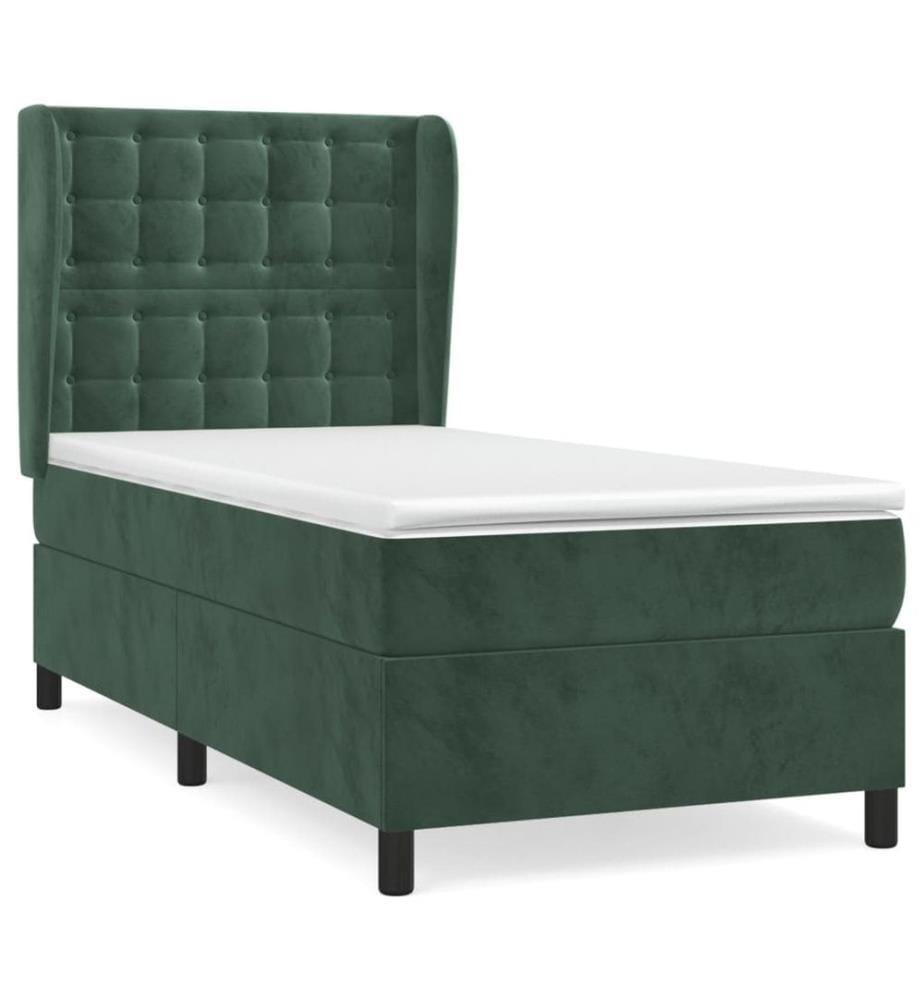 Lit à sommier tapissier avec matelas Vert foncé 90x190 cm