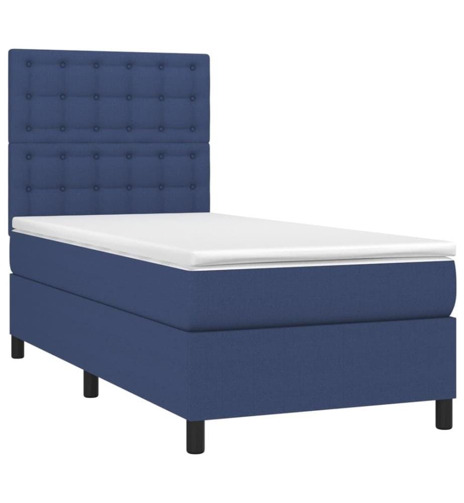 Sommier tapissier avec matelas et LED Bleu 90x190 cm Tissu