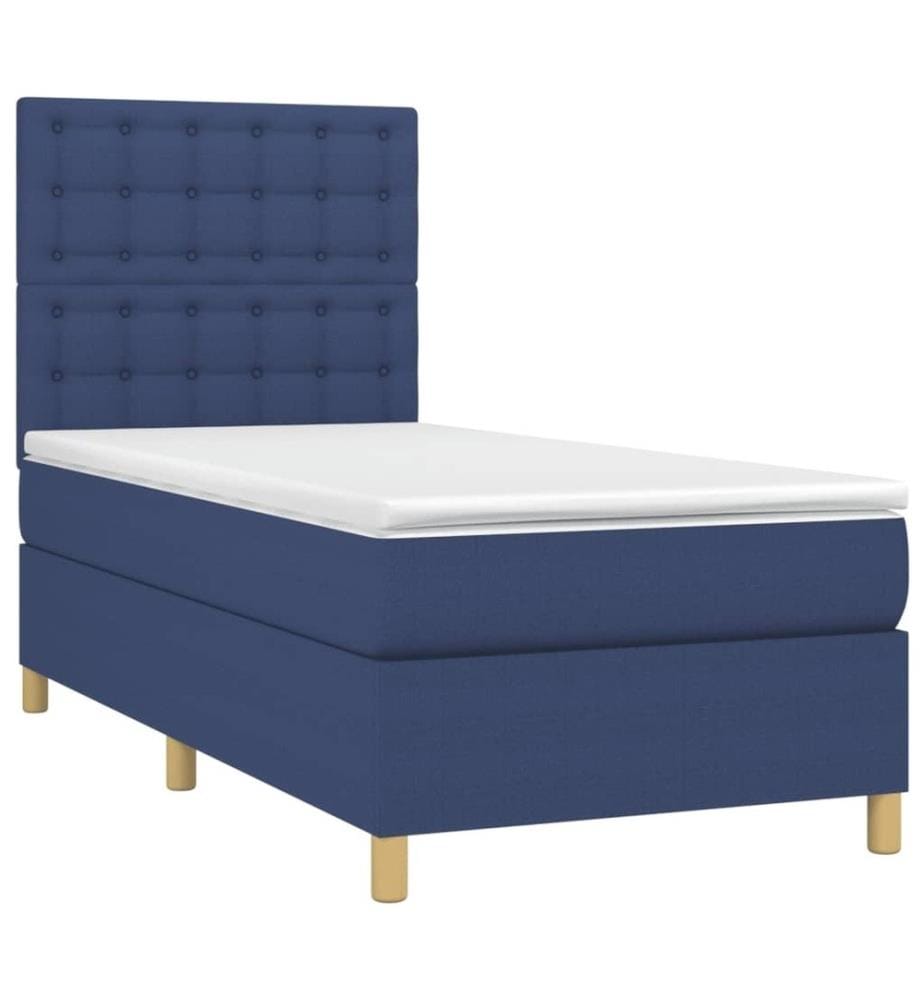 Sommier tapissier avec matelas et LED Bleu 80x200cm Tissu
