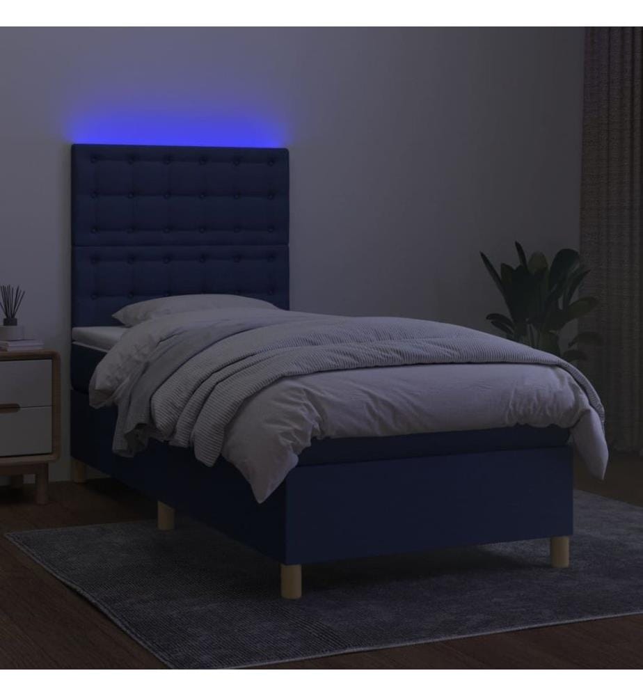 Sommier tapissier avec matelas et LED Bleu 80x200cm Tissu