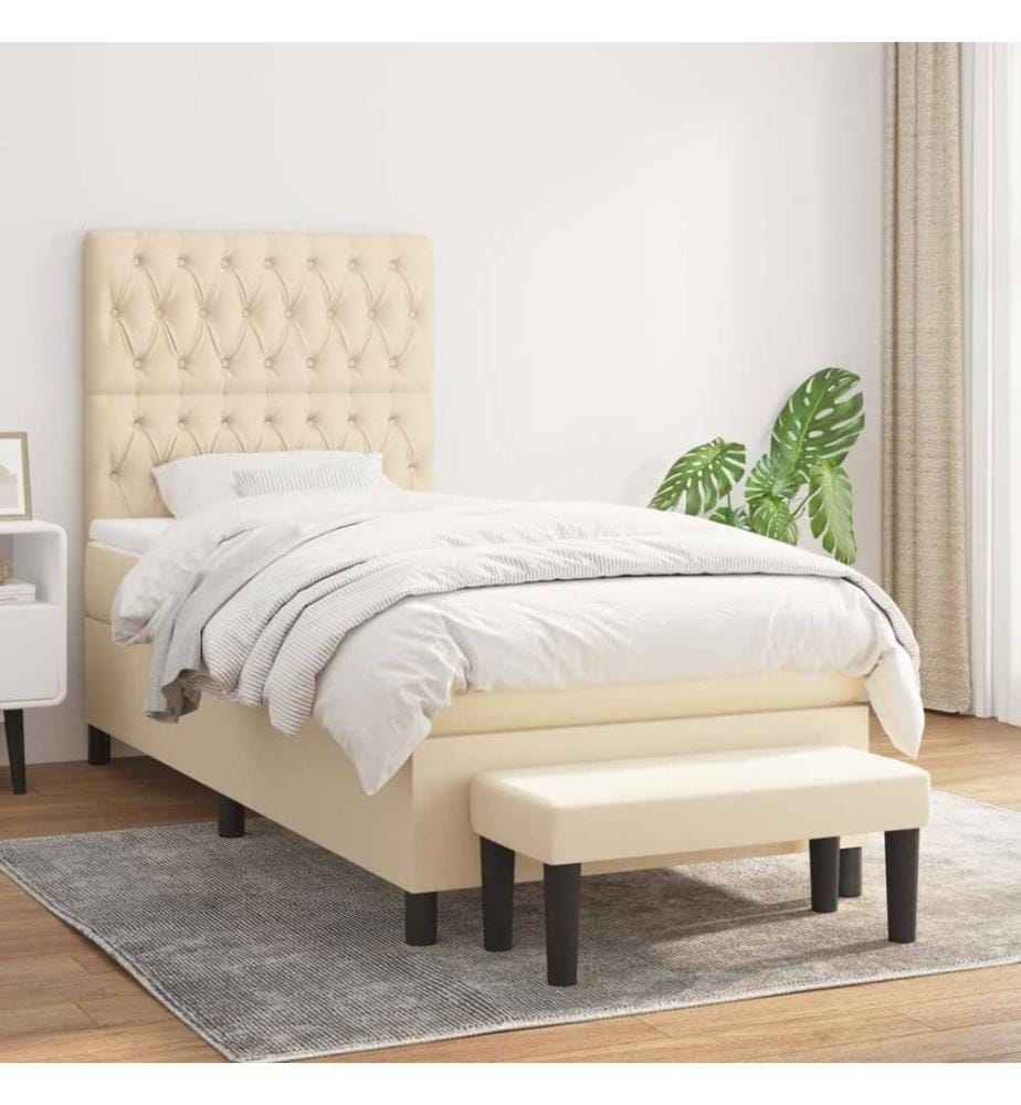 Lit à sommier tapissier avec matelas Crème 90x200 cm Tissu