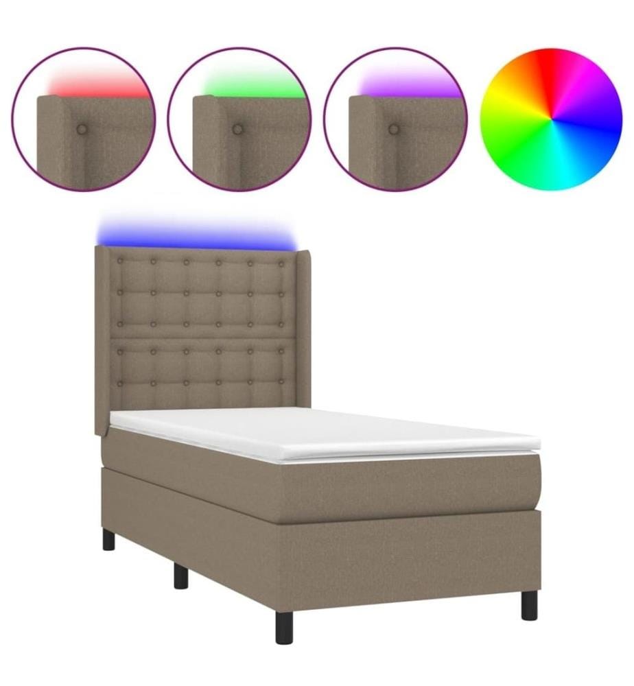 Sommier tapissier avec matelas et LED Taupe 90x200 cm Tissu