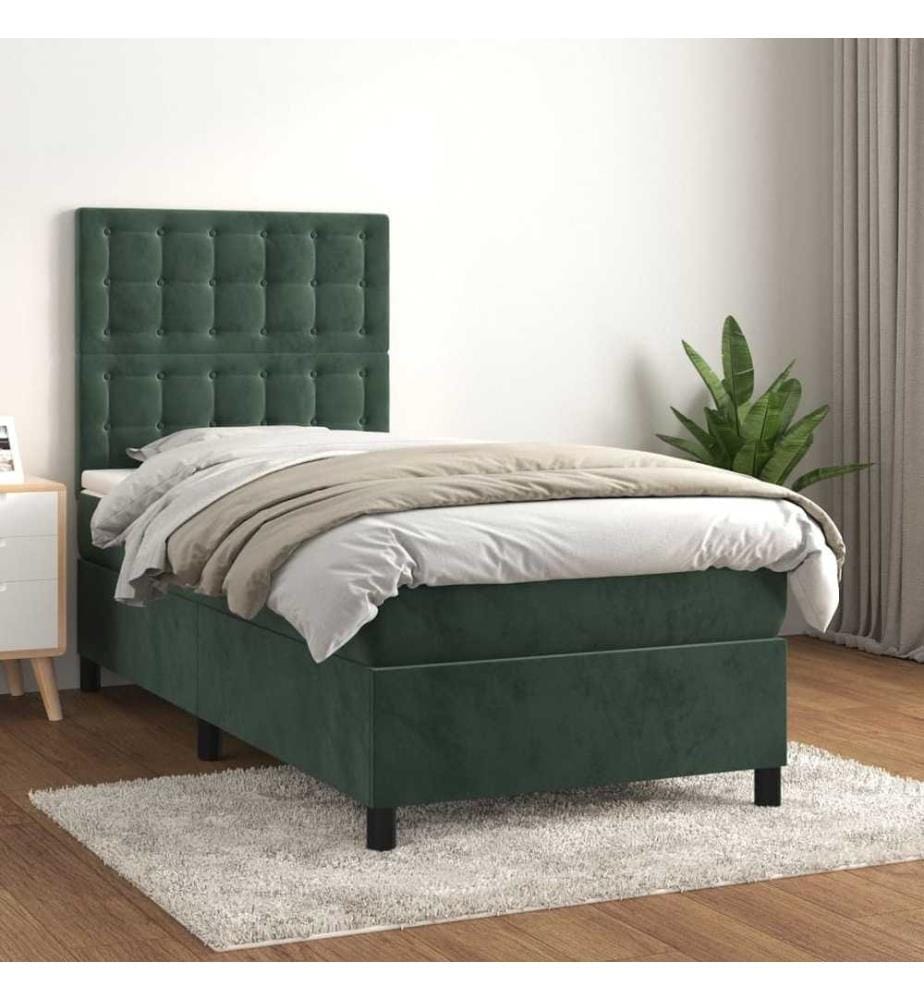 Boxspringbett mit Matratze Dunkelgrün 100x200 cm Samt