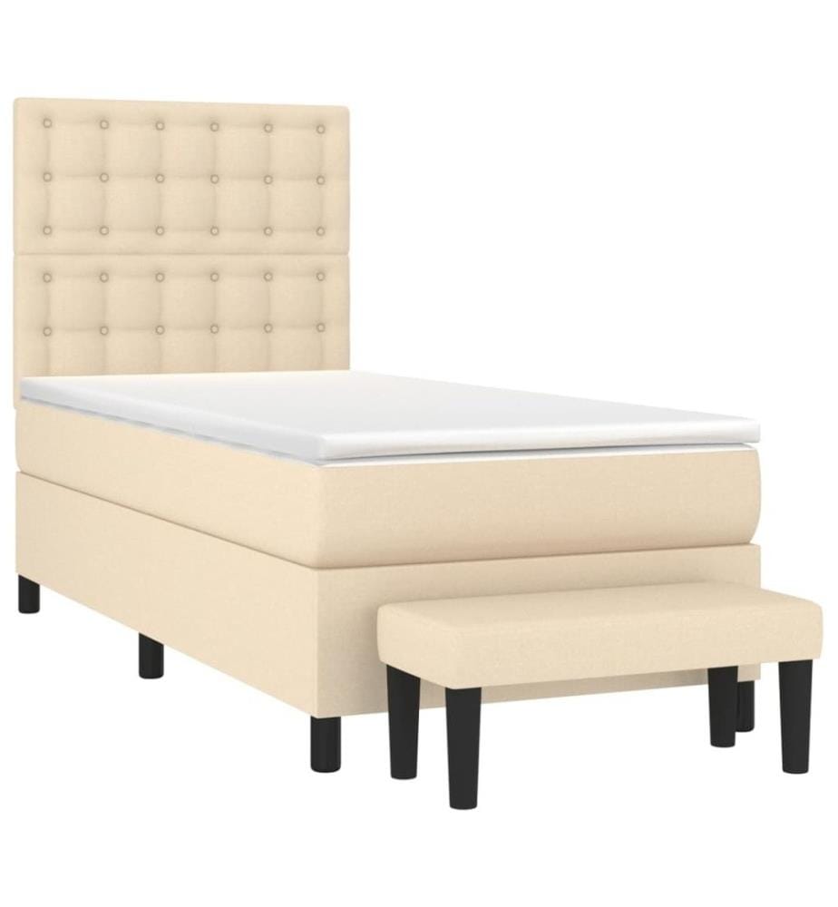 Lit à sommier tapissier avec matelas Crème 90x200 cm Tissu