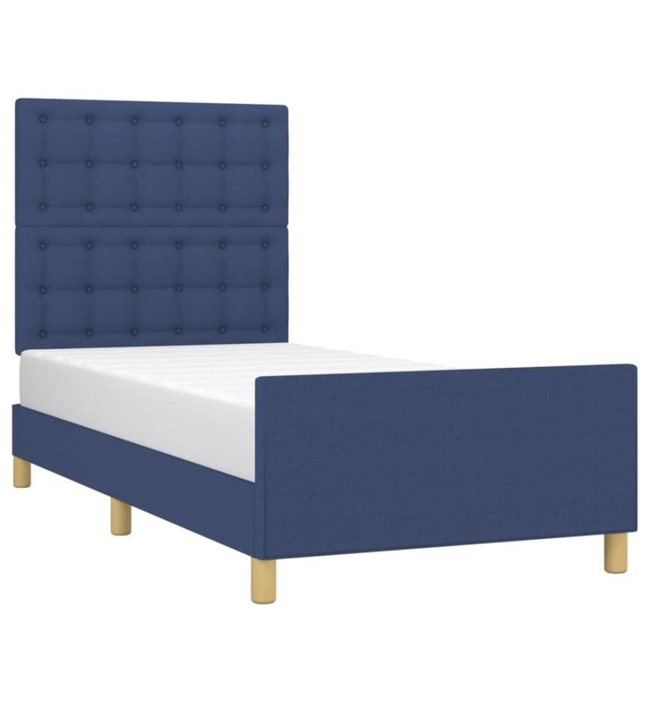 Bettgestell mit Kopfteil Blau 100x200 cm Stoff