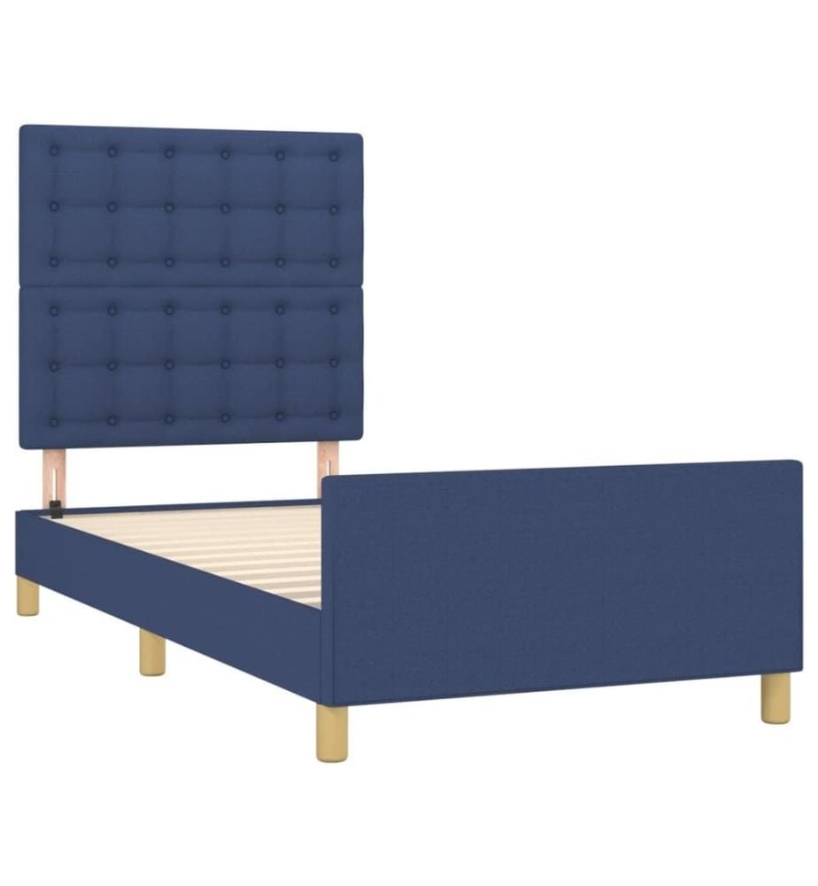 Bettgestell mit Kopfteil Blau 100x200 cm Stoff