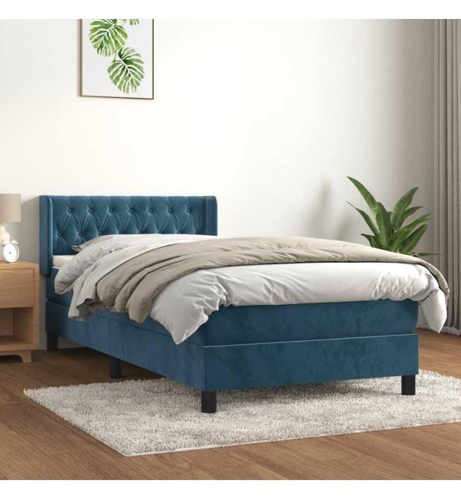 Boxspringbett mit Matratze Dunkelblau 100x200 cm Samt