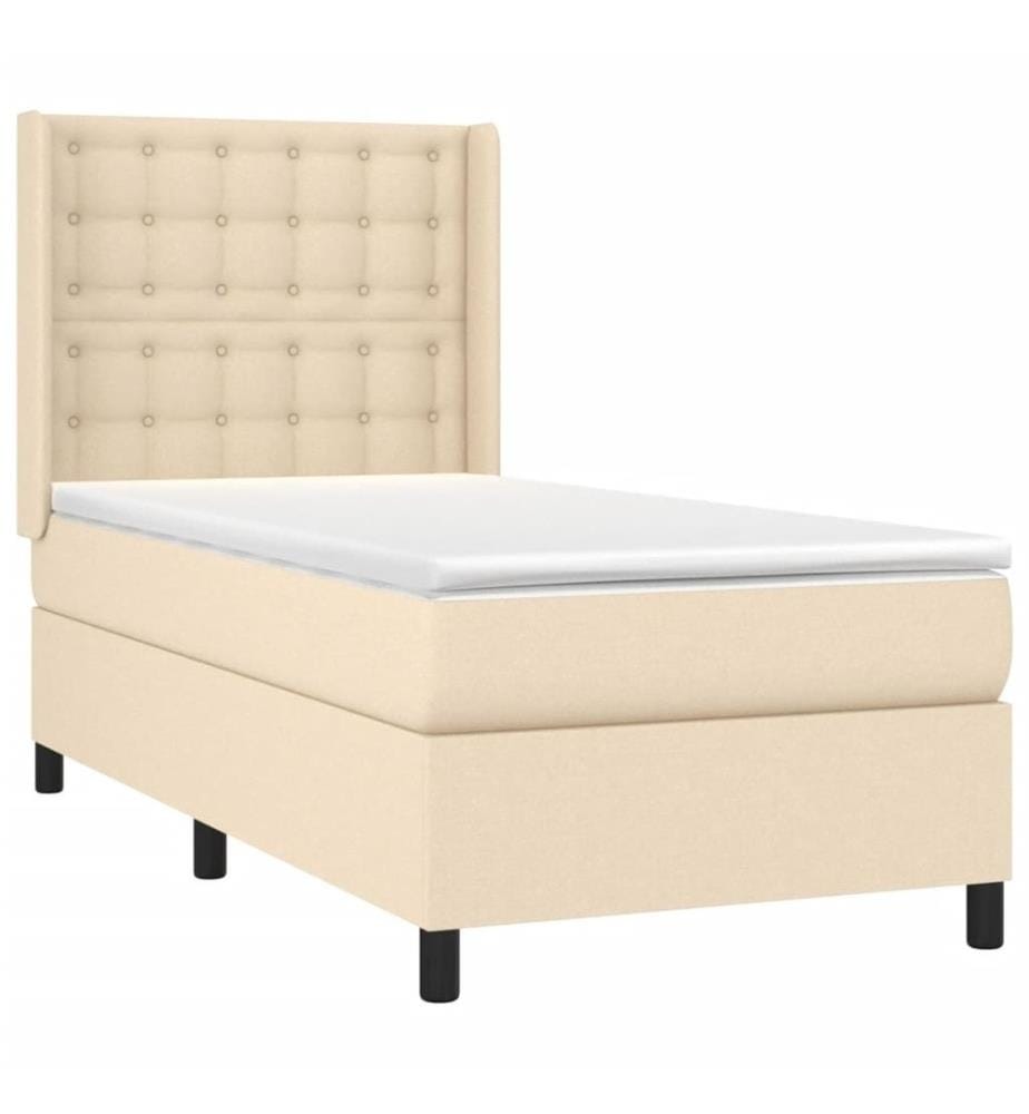 Lit à sommier tapissier avec matelas Crème 90x200 cm Tissu