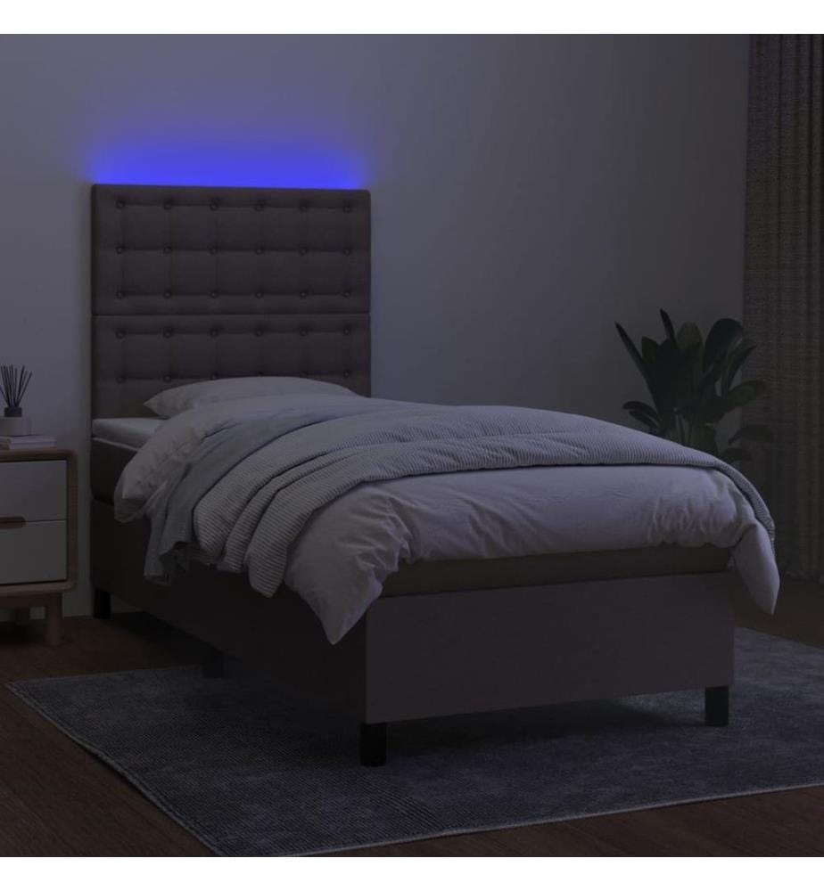 Sommier tapissier avec matelas et LED Taupe 90x200 cm Tissu