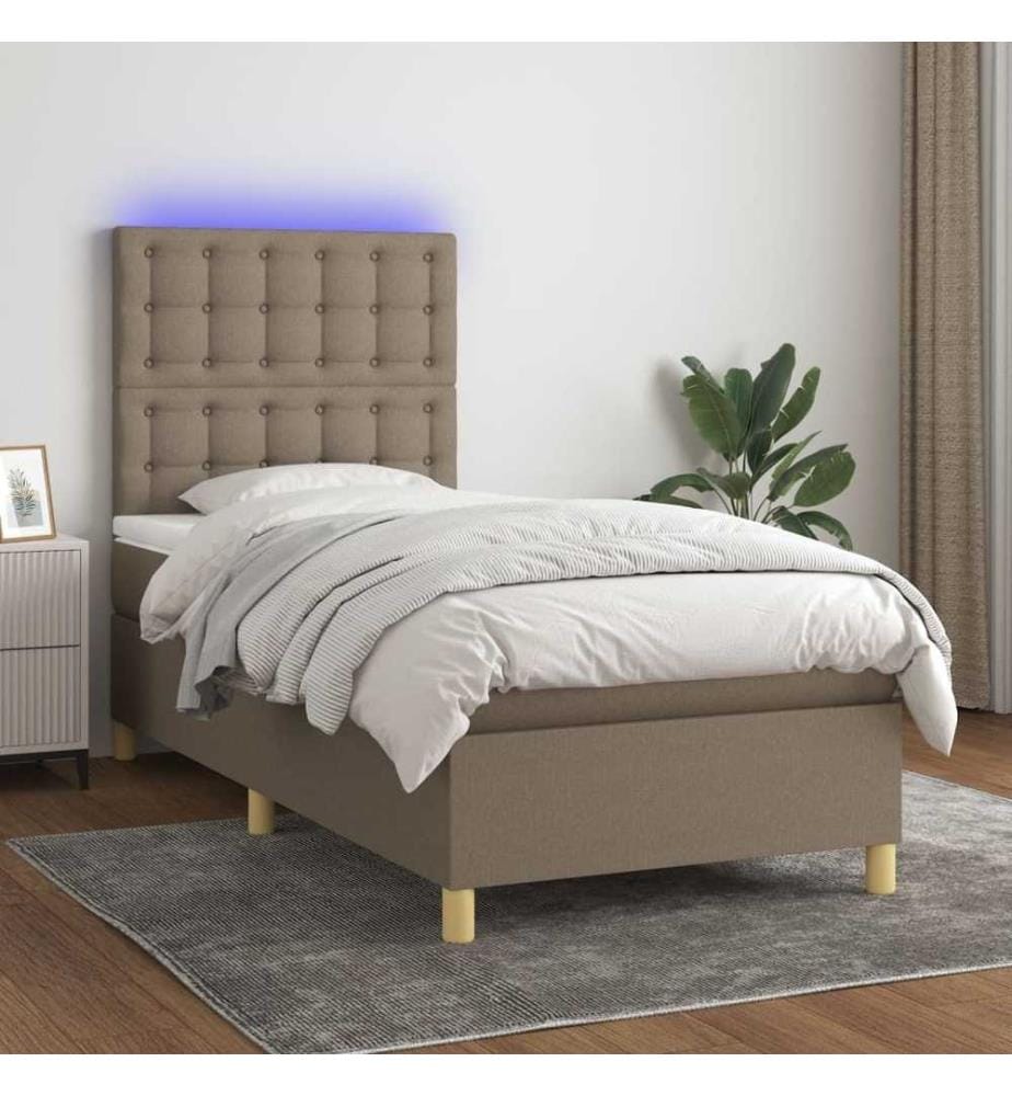 Sommier tapissier avec matelas et LED Taupe 90x190 cm Tissu