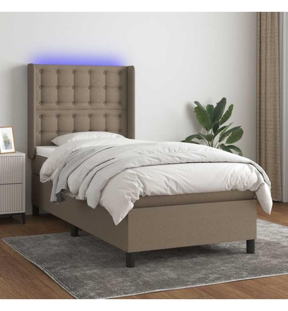 Sommier tapissier avec matelas et LED Taupe 90x190 cm Tissu