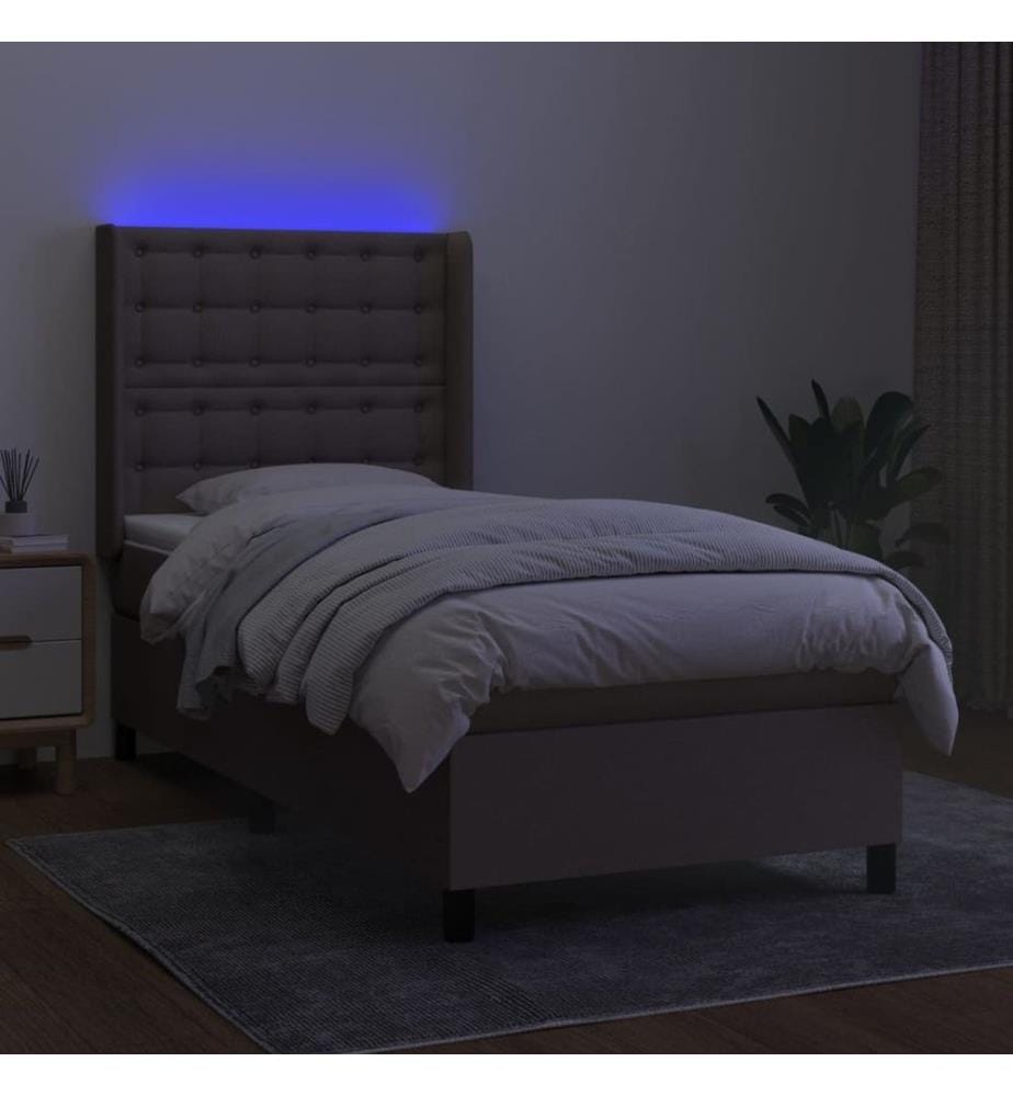 Sommier tapissier avec matelas et LED Taupe 90x190 cm Tissu