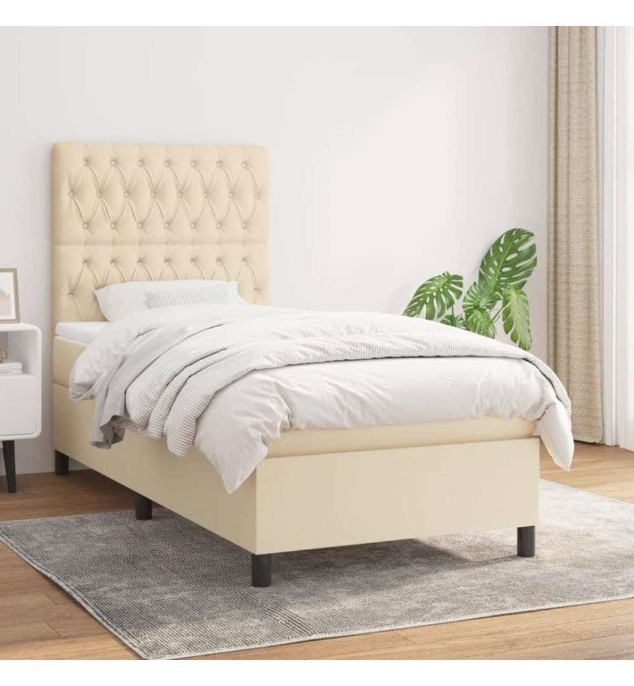 Lit à sommier tapissier avec matelas Crème 90x200 cm Tissu