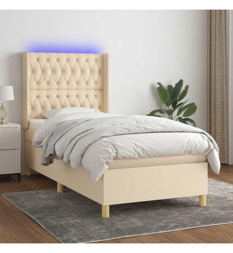 Sommier tapissier avec matelas et LED Crème 90x200 cm Tissu