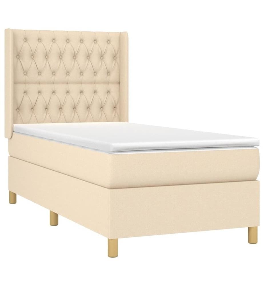 Sommier tapissier avec matelas et LED Crème 90x200 cm Tissu