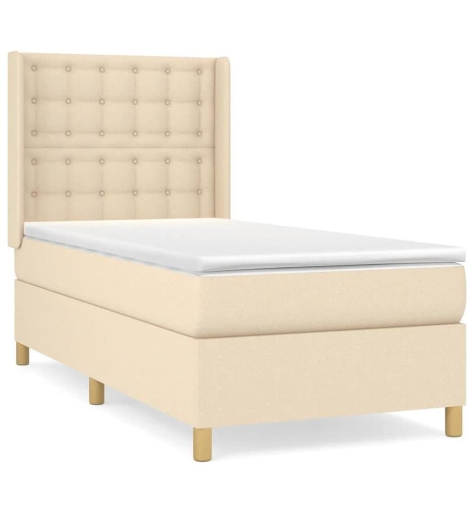 Lit à sommier tapissier avec matelas Crème 90x200 cm Tissu