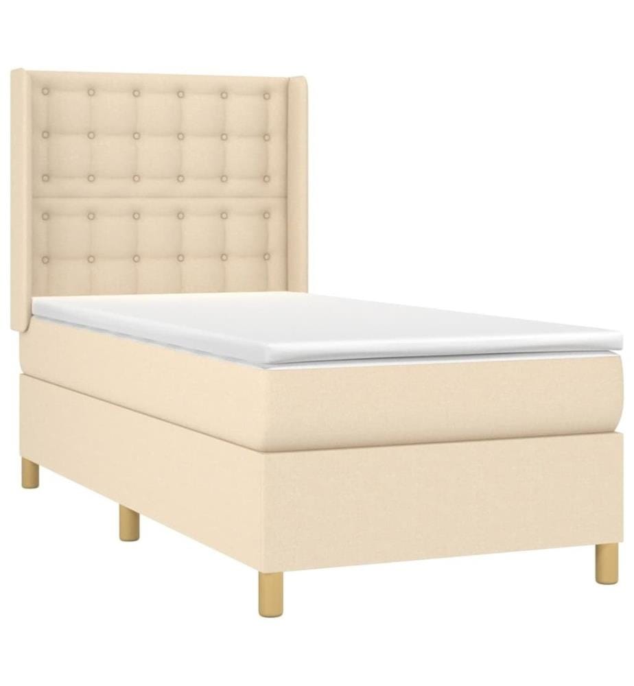 Lit à sommier tapissier et matelas Crème 90x190 cm Tissu