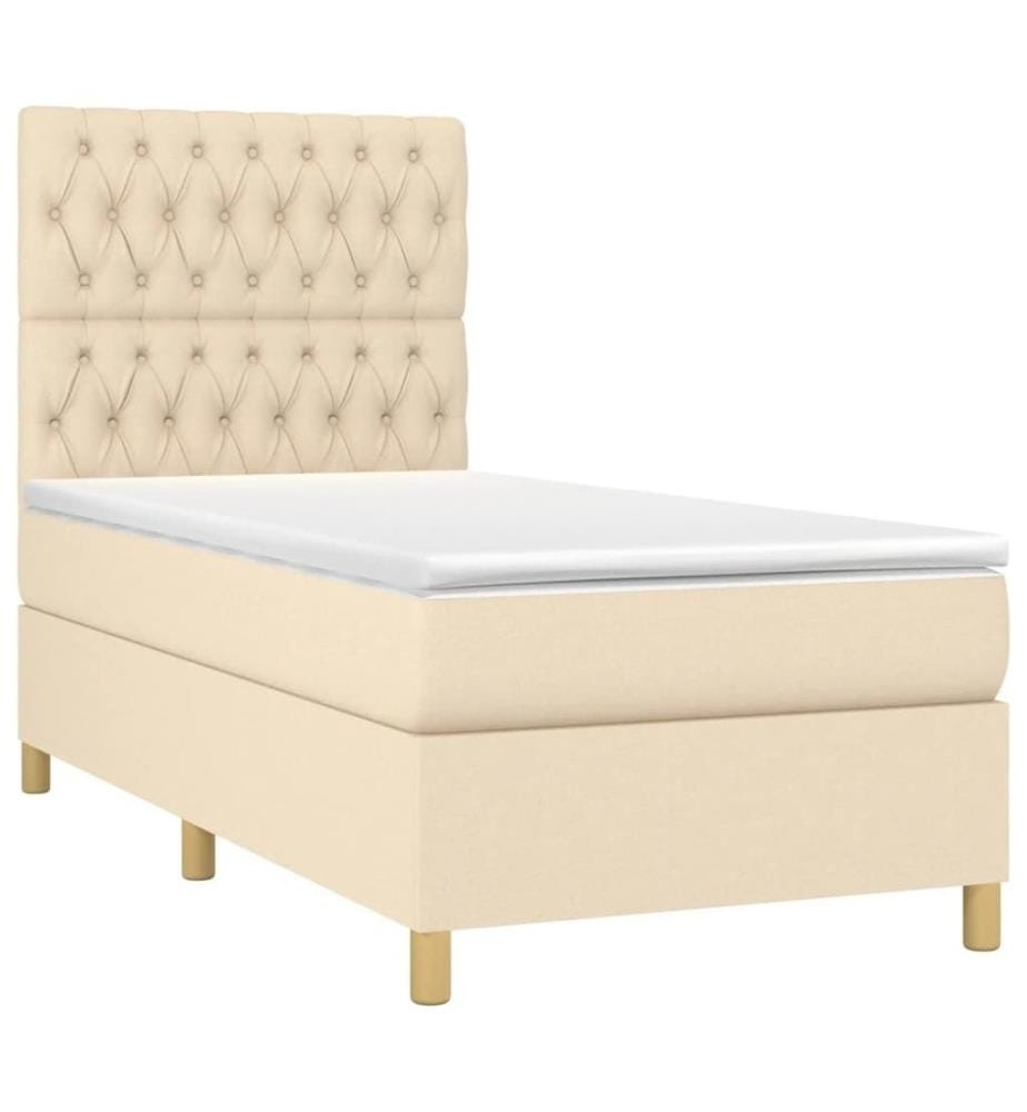 Sommier tapissier avec matelas et LED Crème 90x190 cm Tissu