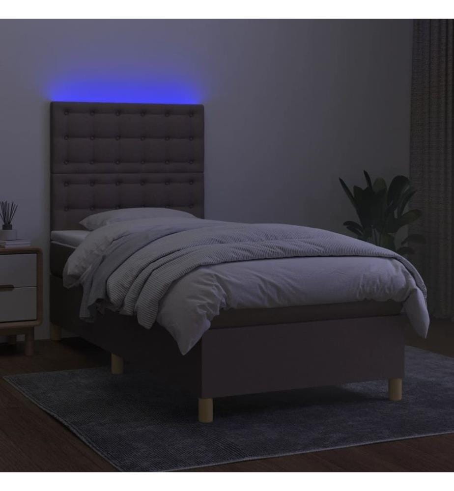 Sommier tapissier avec matelas et LED Taupe 80x200cm Tissu