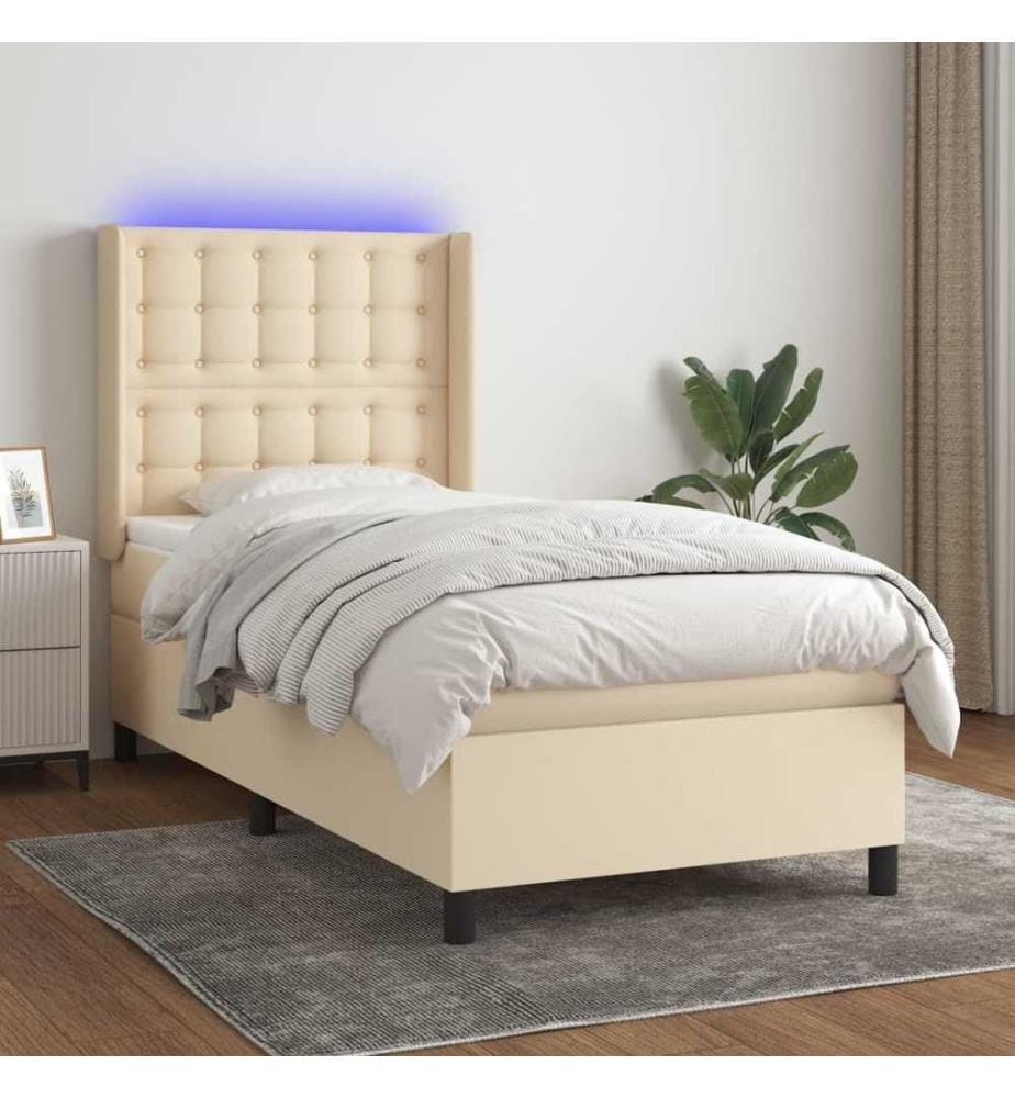 Sommier tapissier avec matelas et LED Crème 90x200 cm Tissu
