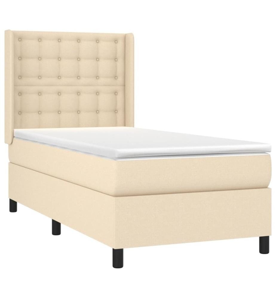 Sommier tapissier avec matelas et LED Crème 90x200 cm Tissu