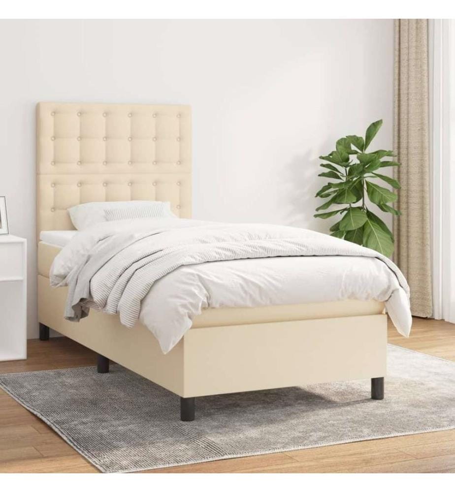 Lit à sommier tapissier avec matelas Crème 90x200 cm Tissu
