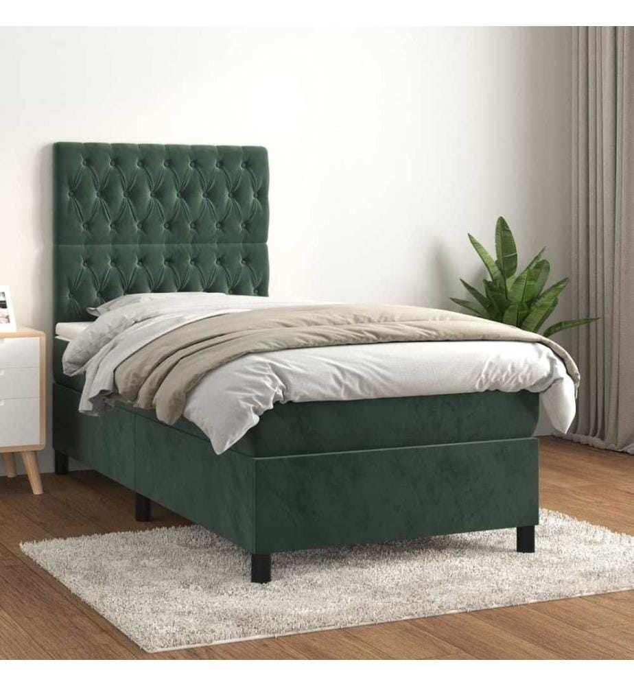 Lit à sommier tapissier avec matelas Vert foncé 90x200 cm
