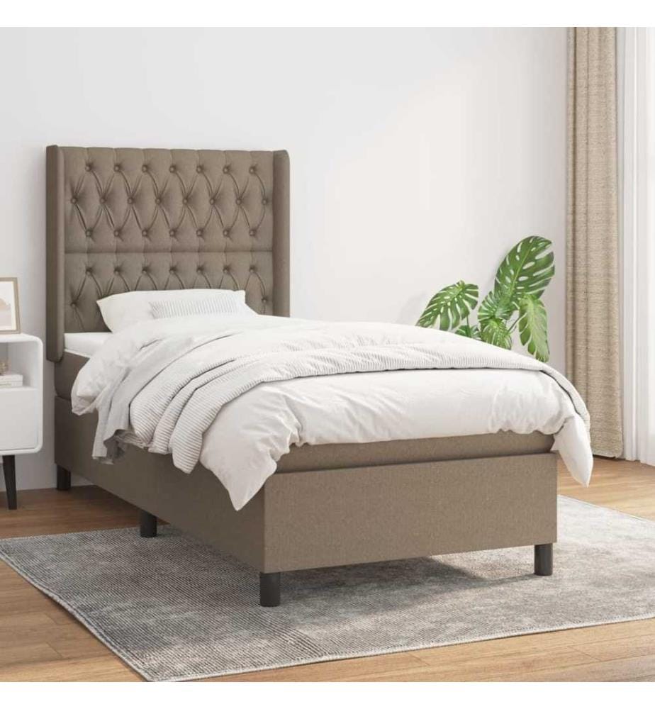 Lit à sommier tapissier avec matelas Taupe 90x200 cm Tissu