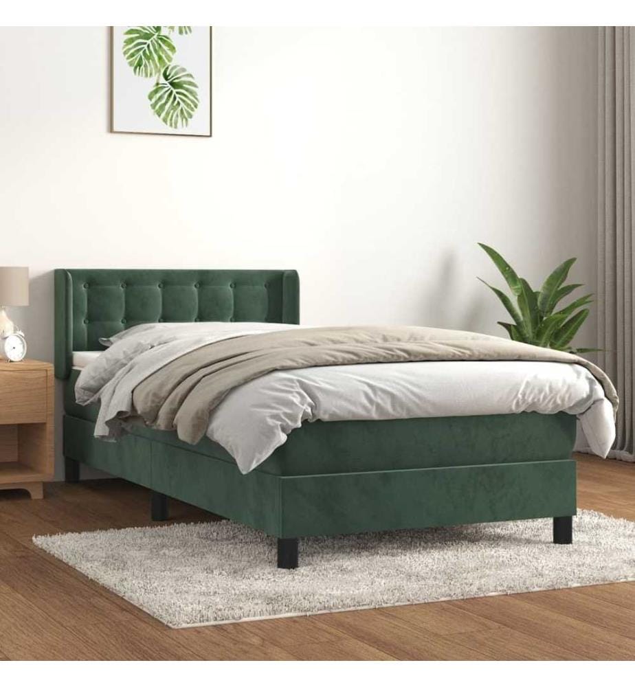 Lit à sommier tapissier avec matelas Vert foncé 90x200 cm